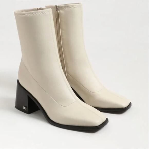 SAM EDELMAN Wells Block Heel Booties 11 White NWOT Ankle Calf Zip Leather - Picture 1 of 6